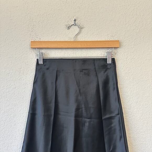 ARITZIA BABATON Slip Skirt Black Satin Midi A-Line Minimalist Flowy - Picture 4 of 10